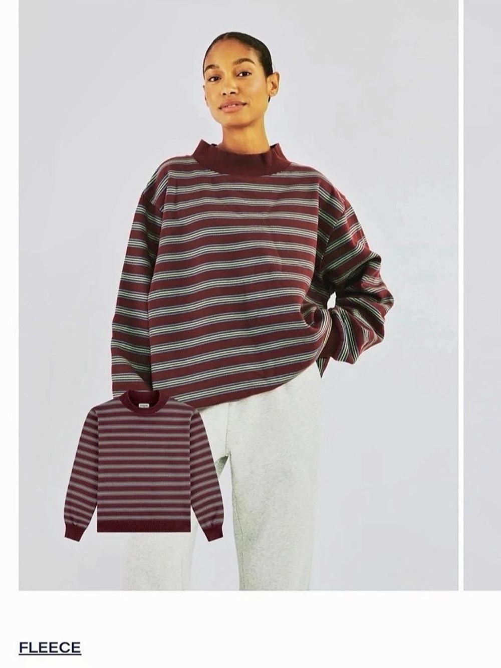 PARKE Stripe Mockneck Sweatshirt in Burgundy